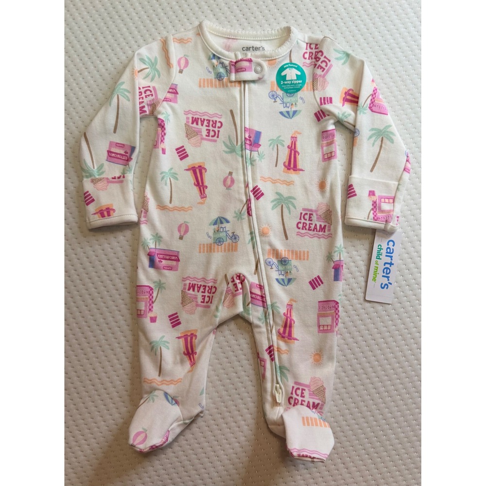 Carters Child of Mine Baby Girl Ice Cream Footed Pajama 2-Way Zip 0-3M NWT